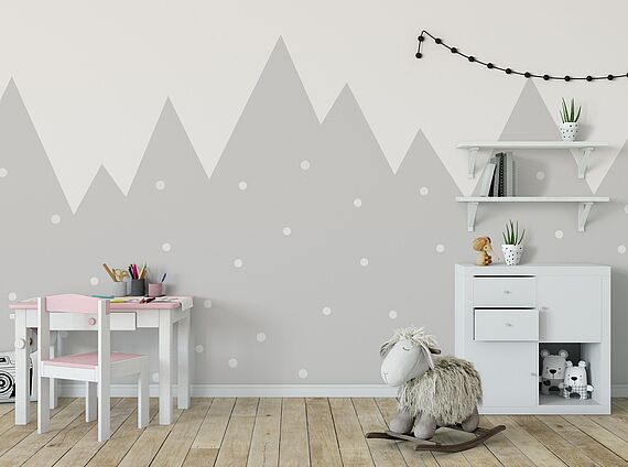 Wall design with stencil and masking technique