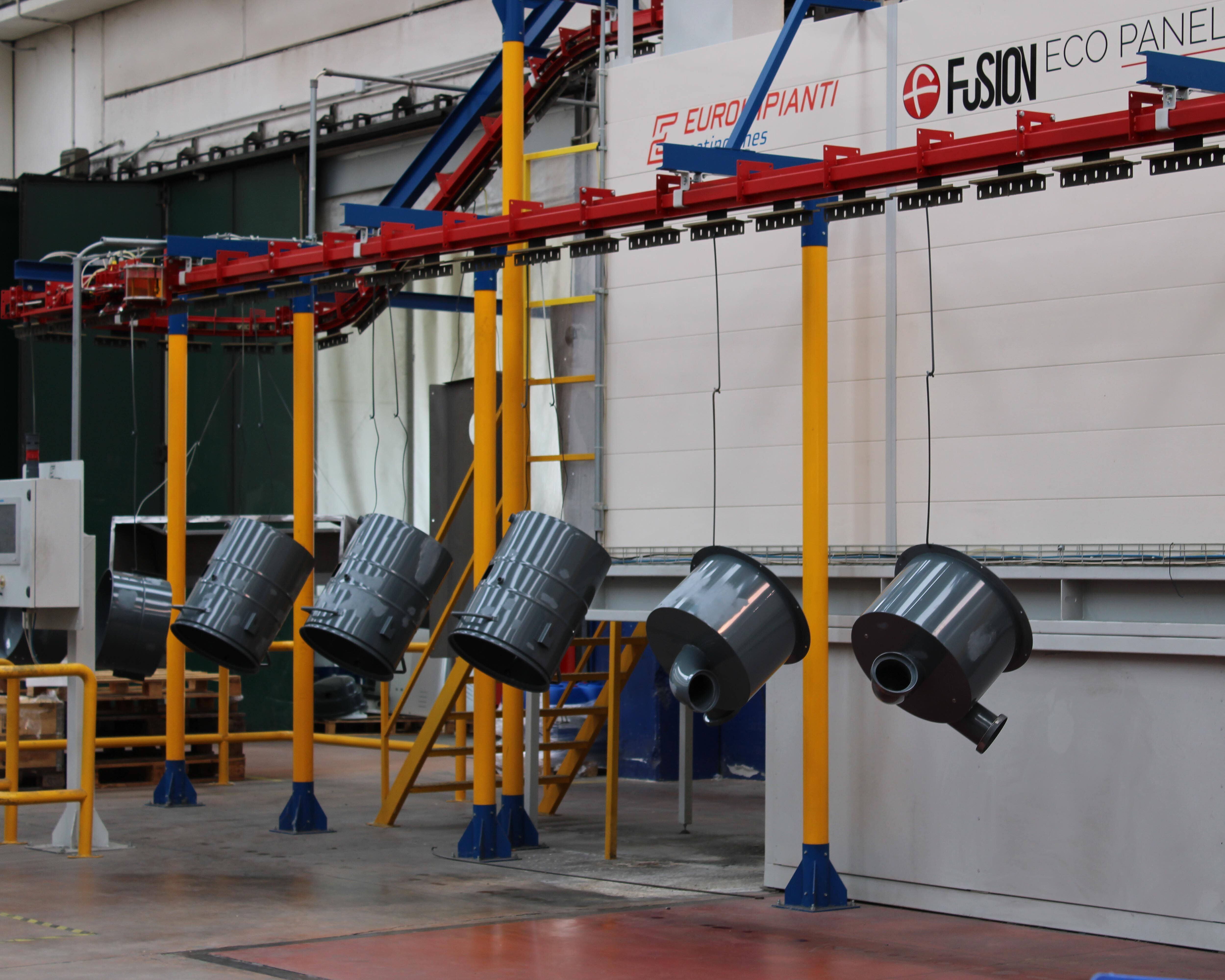workpieces on the conveyor