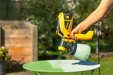 The compact hand-held paint sprayer for interior and exterior use