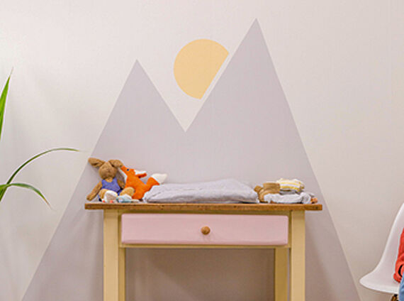 Wall design with stencil and masking technique