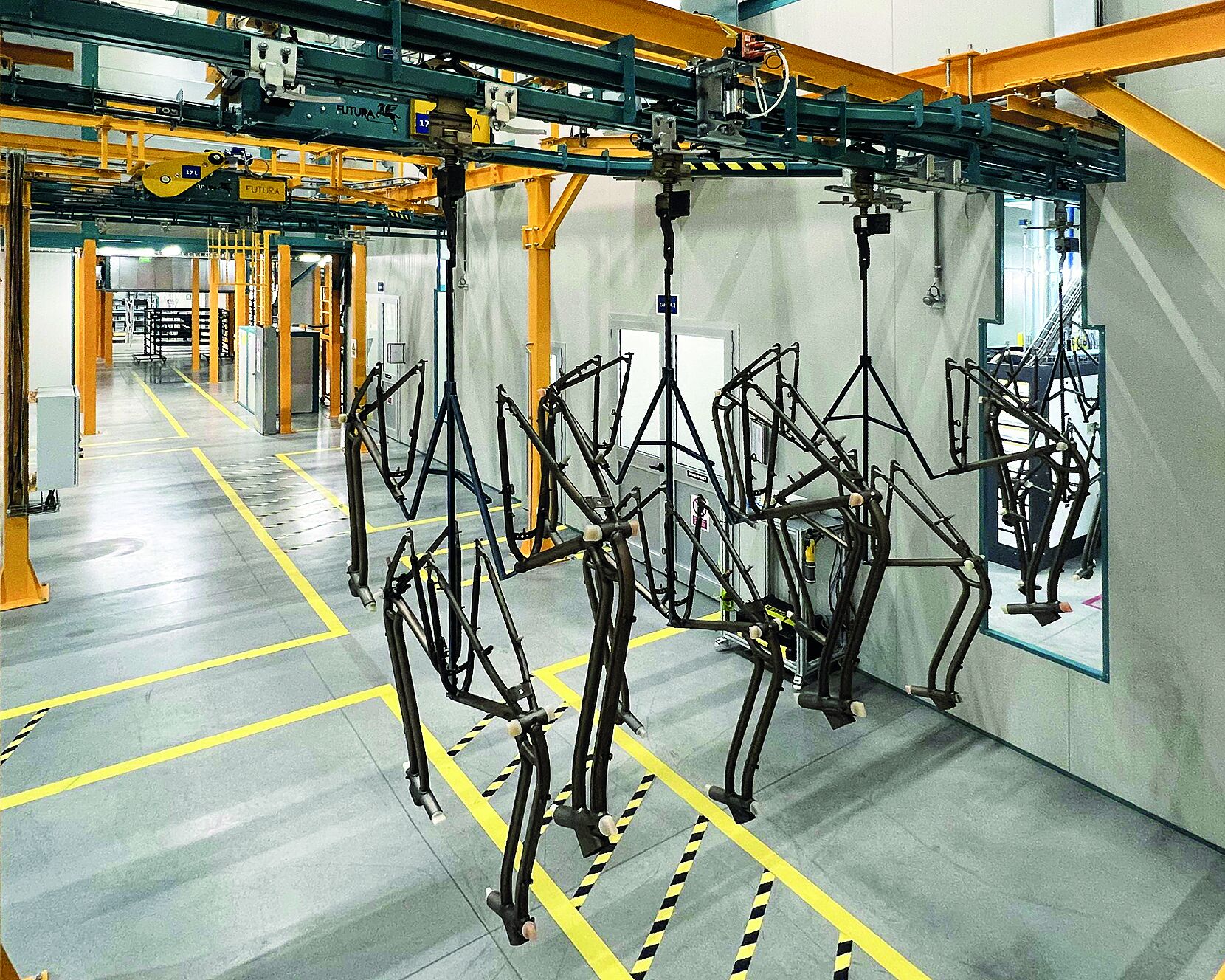 bicycle frames in the coating process