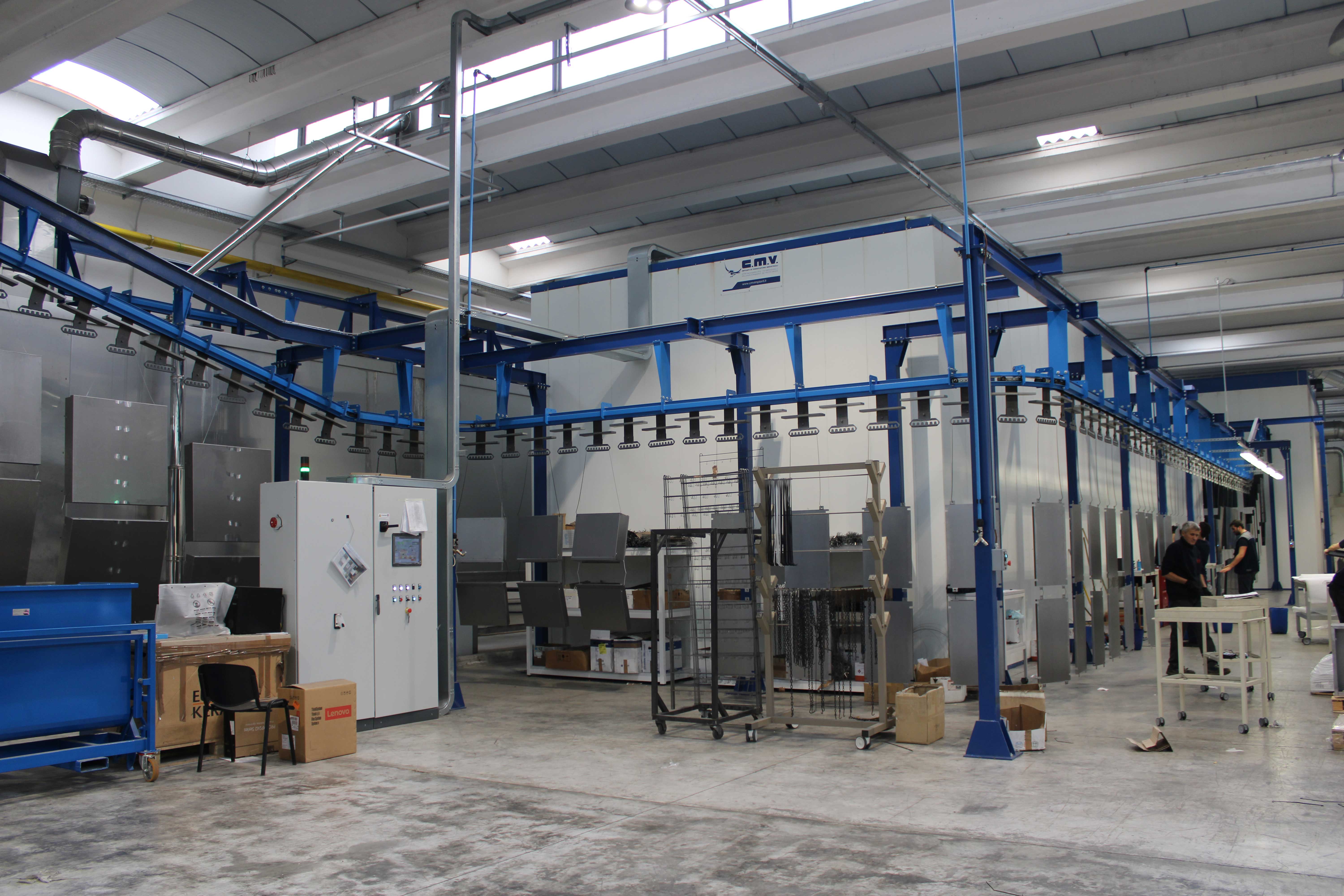 powder coating system with conveyor